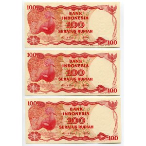 Indonesia 3 x 100 Rupiah 1984 With Consecutive Numbers