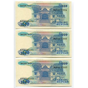 Indonesia 3 x 1000 Rupiah 1987 With Consecutive Numbers