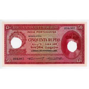 Portuguese India 50 Rupias 1945 Cancelled Note