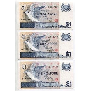 Singapore 3 x 1 Dollar 1976 (ND) With Consecutive Numbers