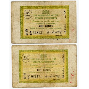 Straits Settlements 2 x 10 Cents 1917 - 1920 (ND)
