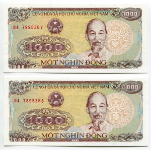 Vietnam 2 x 1000 Dong 1988 (1989) With Consecutive Numbers