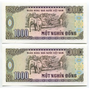Vietnam 2 x 1000 Dong 1988 (1989) With Consecutive Numbers