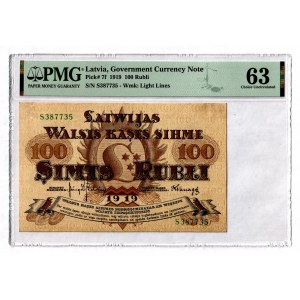 Latvia 100 Roubles 1919 PMG 63