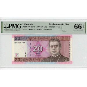 Lithuania 20 Litu 2007 Replacement Note PMG 66