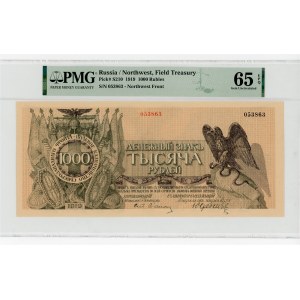 Russia - Northwest Field Treasury Udenich 1000 Roubles 1919 PMG 65