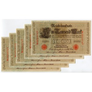 Germany - Empire 5 x 1000 Mark 1910 With Consecutive Numbers