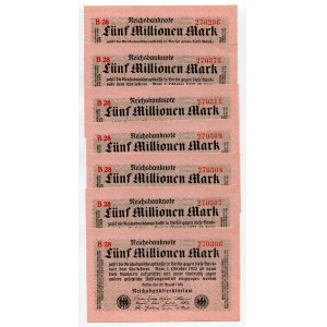 Germany - Weimar Republic 7 x 5 Millionen Mark 1923 With Consecutive Numbers