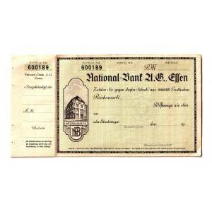 Germany - Third Reich Essen National Bank Cheque Open Value 1930 (ND)