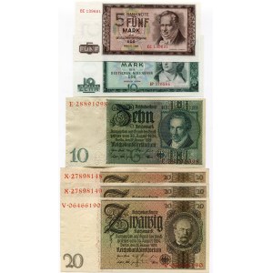Germany - Third Reich Lot of 6 Banknotes 1929 - 1964