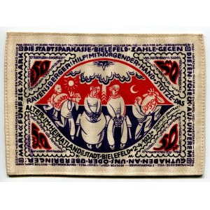 Germany - Weimar Republic Westphalia, Bielefeld 50 Mark 1922 Stoffgeld
