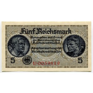 Germany - Third Reich 5 Reichsmark 1940 - 1945 (ND) Reichskreditkassenschein