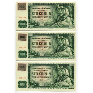 Czech Republic 3 x 100 Korun 1961 (1993) (ND) With Consecutive Numbers