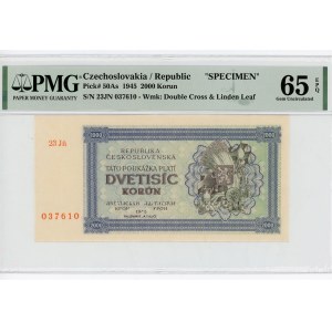 Czechoslovakia 2000 Korun 1945 Specimen PMG 65