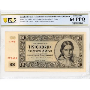 Czechoslovakia 1000 Korun 1945 Specimen PCGS 64