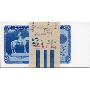 Czechoslovakia Original Bundle With 100 Banknotes 25 Korun 1953 Consecutive Numbers