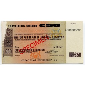 Great Britain Standard Bank Limited London Travellers Cheque 50 Pounds 1970 Specimen