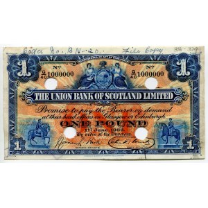 Scotland Union Bank of Scotland 1 Pound 1933 Cancelled Note
