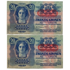 Austria 2 x 20 Kronen 1913 Consecutive Numbers