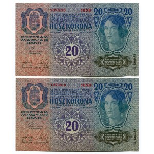 Austria 2 x 20 Kronen 1913 Consecutive Numbers