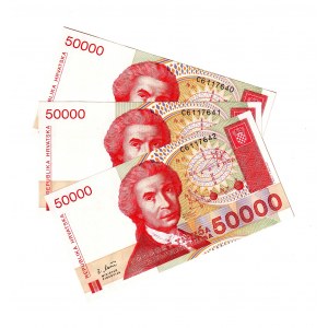 Croatia 3 x 50000 Dinara 1993