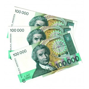 Croatia 3 x 100000 Dinara 1993