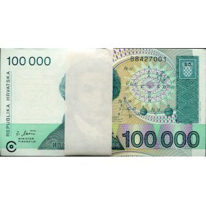 Croatia Bundle With 100 Banknotes 100000 Dinara 1993