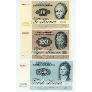 Denmark 10, 20 & 50 Kroner 1977 - 1992