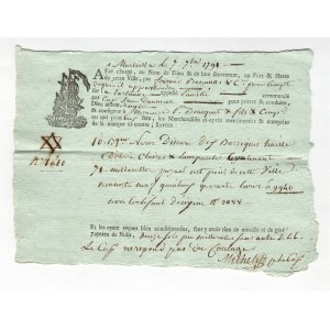 France Marselle Ship's Customs Document 1791