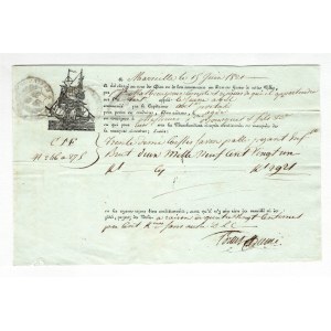 France Marselle Ship's Customs Document 1821