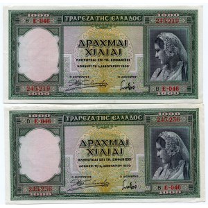 Greece 2 x 1000 Drachmai 1939