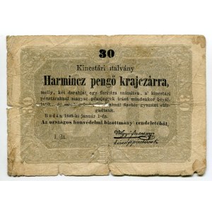 Hungary 30 Pengo Krajczar 1849 National Army Defense Committee