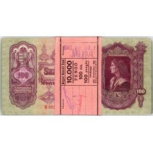Hungary Original Bundle 100 x 100 Pengo 1930 (1943)