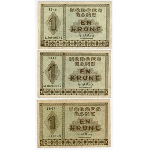 Norway 3 x 1 Krone 1947 -1948