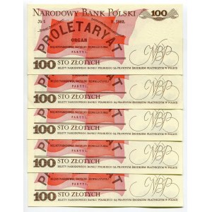 Poland 5 x 100 Zlotych 1988 With Consecutive Numbers