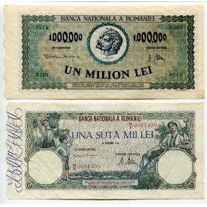 Romania 100000 & 1000000 Lei 1946 - 1947
