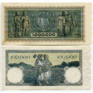 Romania 100000 & 1000000 Lei 1946 - 1947