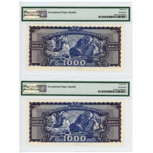 Romania 2 x 1000 Lei 1950 PMG 64 & 64 With Consecutive Numbers