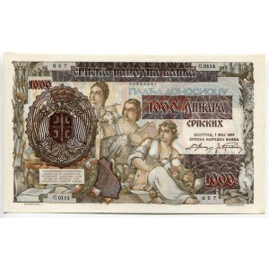 Serbia 1000 Dinara 1941 Overprint