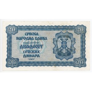 Serbia 20 Dinara 1942 German Occupation - WW II