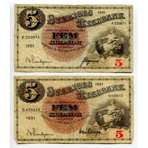 Sweden 2 x 5 Kronor 1951