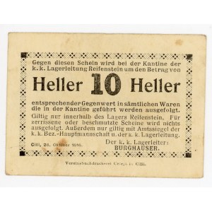 Yugoslavia Celje War Prisoner Reifenstein 10 Heller 1916