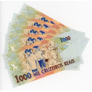 Brazil 5 x 1000 Cruzeiros Reais 1993 (ND) WIth Consecutive Numbers