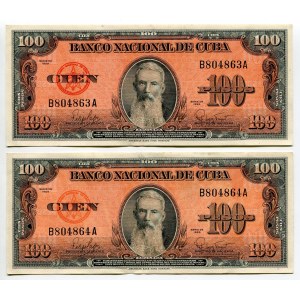 Cuba 2 x 100 Pesos 1959 With Consecutive Numbers