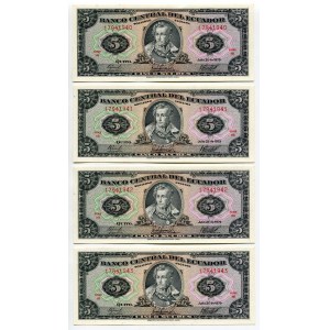 Ecuador 4 x 5 Sucres 1979 With Consecutive Numbers