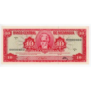 Nicaragua 10 Cordobas 1968 Fancy Number