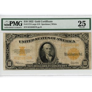 United States 10 Dollars 1922 PMG 25
