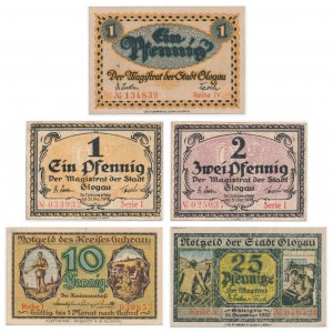 Glogow, set of German-language notgelds (5 pieces).