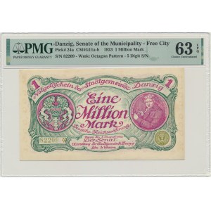 Gdaňsk, 1 milion marek 08. srpna 1923 - číslice 5 s otočenou ❊ - PMG 63 EPQ