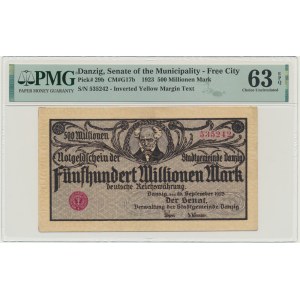 Danzig, 500 Millionen Mark 1923 - Cremedruck - PMG 63 EPQ